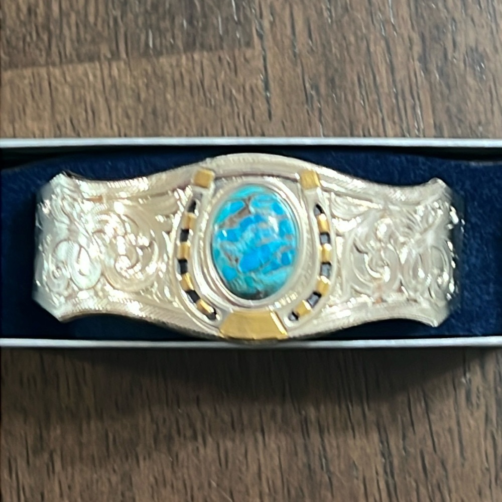 Montana Silversmiths Set In Stone Gold and Turquoise Cuff Bracelet, - Picture 15 of 16